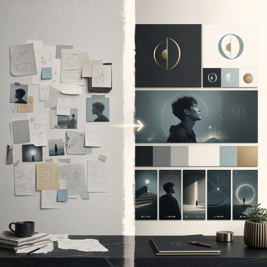 Before and after personal brand transformation wall